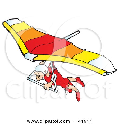 Clipart Illustration of a Pleased Hangglider Gliding by Snowy