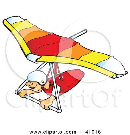 Clipart Illustration of a Happy Hangglider Gliding by Snowy