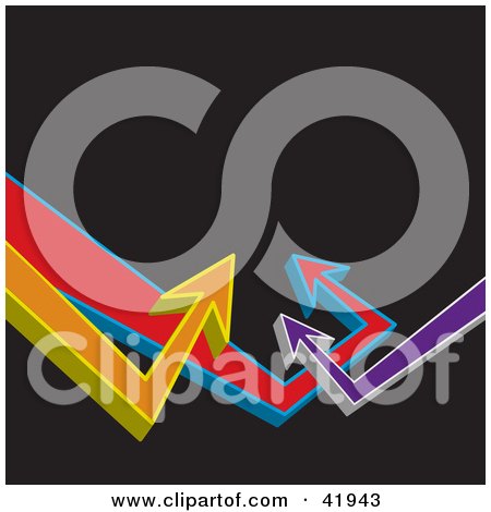 Clipart Illustration of a Black Background With Colorful 3d Arrows Pointing Upwards Towards Blank Space by Arena Creative