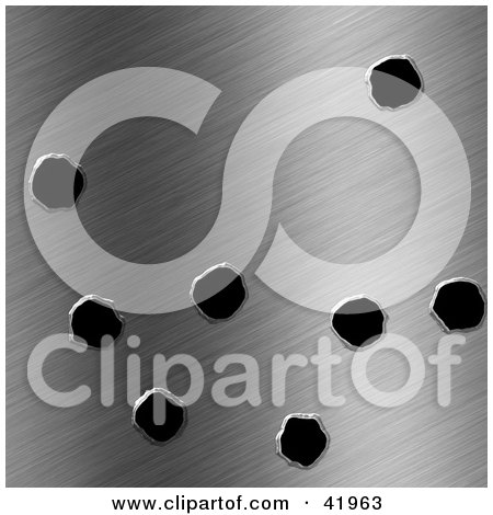 Clipart Illustration of a Background Of Brushed Metal With Bullet Holes by Arena Creative
