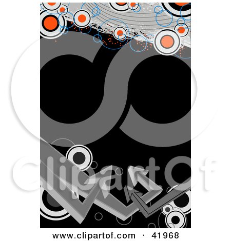 Clipart Illustration of a Black Background Bordered With Gray Arrows And Red And White Circles by Arena Creative