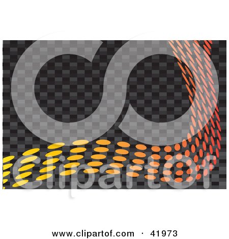 Clipart Illustration of a Colorful Wave Of Orange And Yellow Dots Bordering A Carbon Fiber Background by Arena Creative