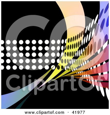 Clipart Illustration of a Rainbow Wave Crossing In Front Of A Path Of White Dots On Black by Arena Creative
