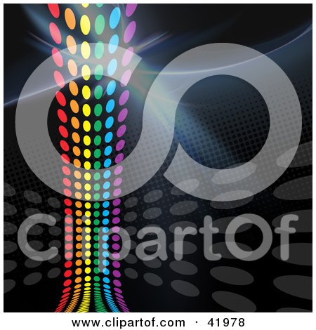 Clipart Illustration of a Rainbow Colored Path Over A Black Dotted Background by Arena Creative