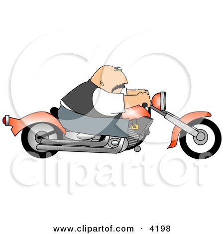 Bald Male Biker Driving a Motorcycle Clipart by djart