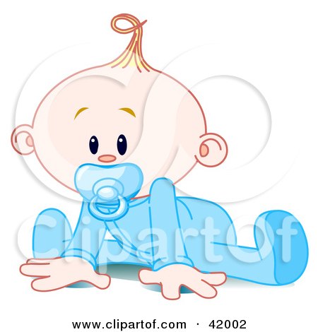 Clipart Illustration of a Baby Boy In A Sleeper, Sucking In A Pacifier And Trying To Crawl by Pushkin