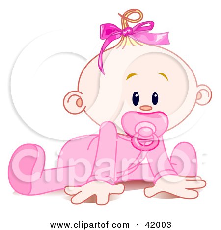 Clipart Illustration of a Baby Girl In A Sleeper, Sucking In A Pacifier And Trying To Crawl by Pushkin