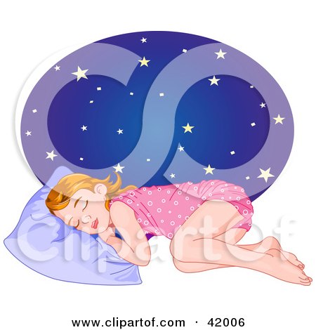 Clipart Illustration of a Tired Little Girl In Her Pajamas, Sleeping At Night by Pushkin