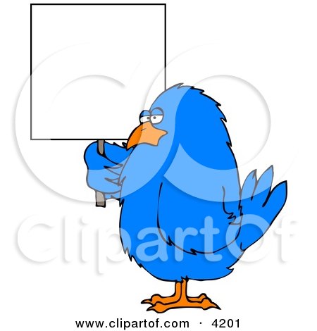 Big Blue Bird Holding a Blank Sign Clipart by djart