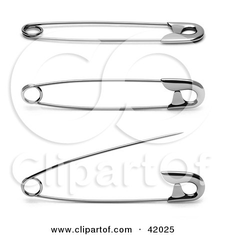 Clipart Illustration of Three Safety Pins by stockillustrations