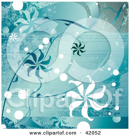 Clipart Illustration of a Blue Grunge Floral Background Of Spiral Flowers by L2studio