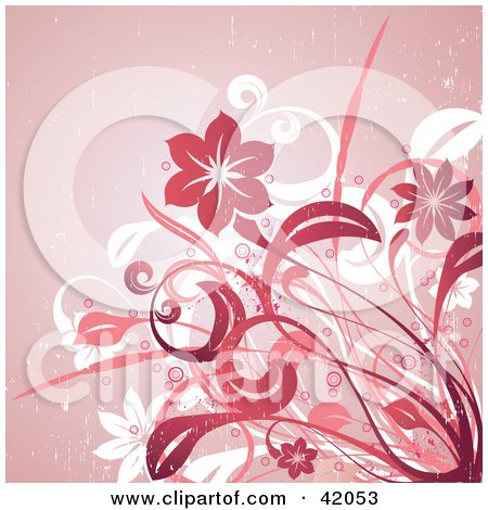 Clipart Illustration of a Grunge White, Red And Pink Floral Background by L2studio