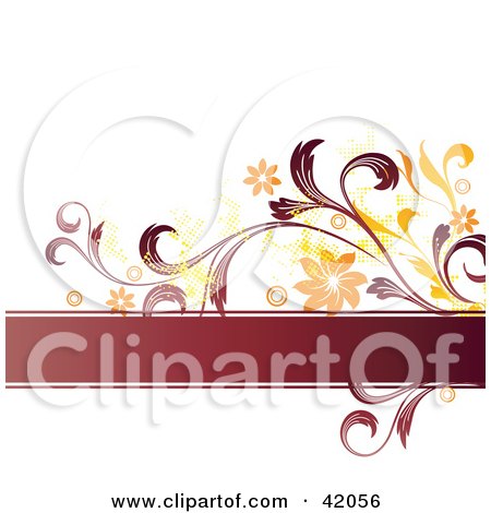 Clipart Illustration of a Grunge Text Box Orange And Red Floral Background On White by L2studio