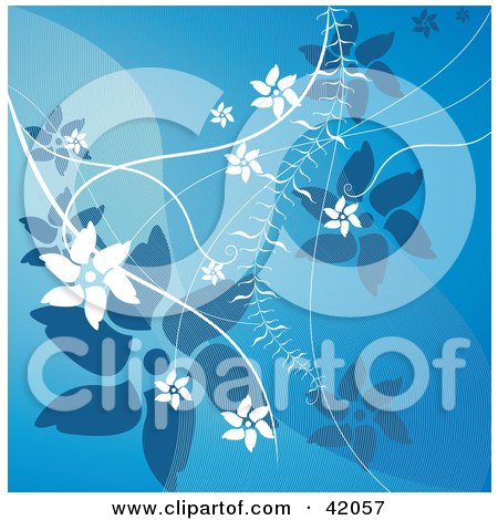 Clipart Illustration of a Blue Floral Background Of White And Blue Flowers And Vines by L2studio