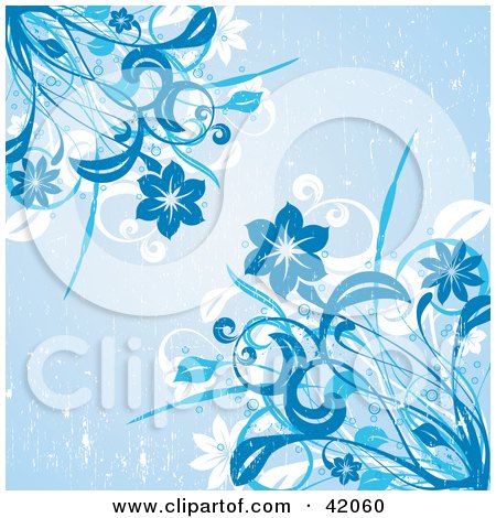 Clipart Illustration of a Blue Grunge Background Of Flowering Corners by L2studio