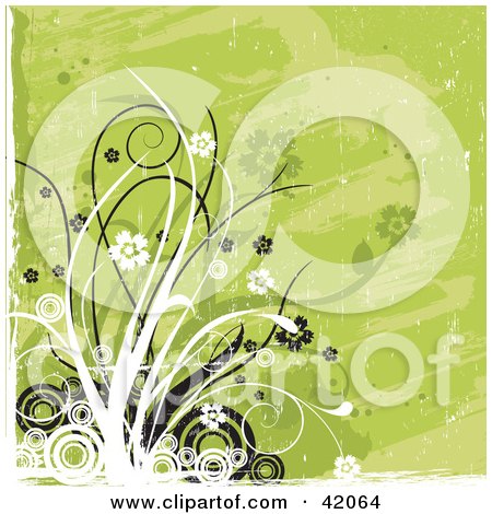 Clipart Illustration of a Grunge Green And White Floral Background by L2studio