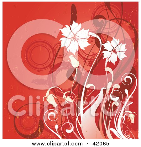 Clipart Illustration of a Grunge Red And White Floral Background by L2studio