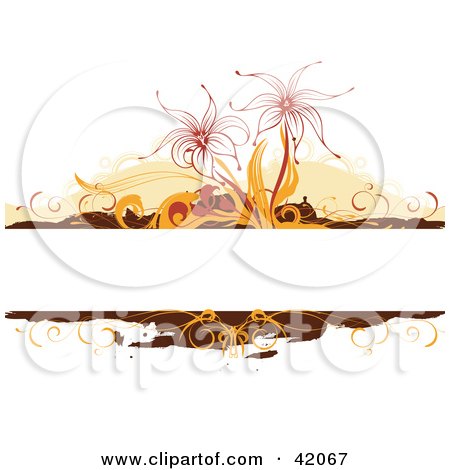 Clipart Illustration of a Text Bar With Orange, Brown And Red Floral Grunge On White by L2studio