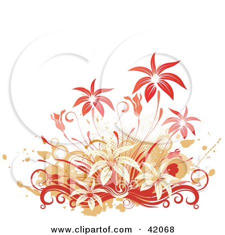 Clipart Illustration of a Grunge Red And Orange Floral Background On White by L2studio