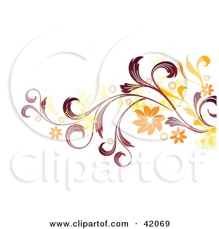 Clipart Illustration of a Grunge Yellow, Red And Orange Floral Background On White by L2studio