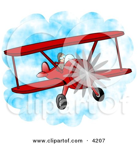 Male Pilot Flying a Red Biplane Clipart by djart