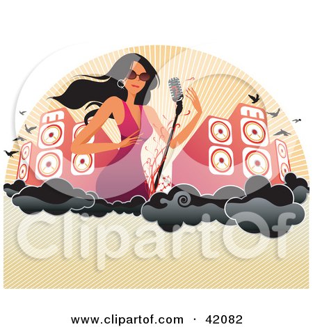 Clipart Illustration of a Sexy Female Singer With A Microphone by L2studio