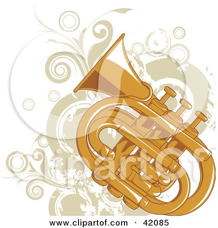 Clipart Illustration of a Grungy Tuba Background With Beige Vines And Circles by L2studio