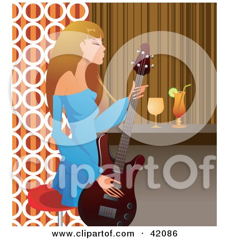 Clipart Illustration of a Fashionable Female Guitarist Playing A Guitar At A Bar by L2studio