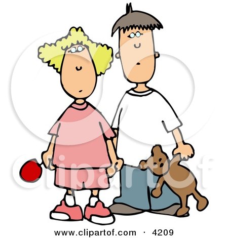 Worried Brother and Sister Holding Hands Clipart by djart