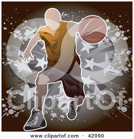 Clipart Illustration of a Man Running Forward With A Basketball by L2studio