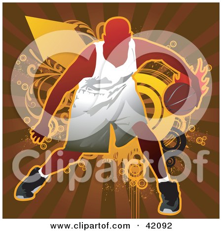 Clipart Illustration of a Basketball Player Dribbling A Ball Defensively by L2studio