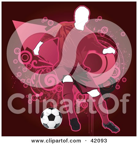Clipart Illustration of a Pink Soccer Player Kicking A Ball Defensively by L2studio
