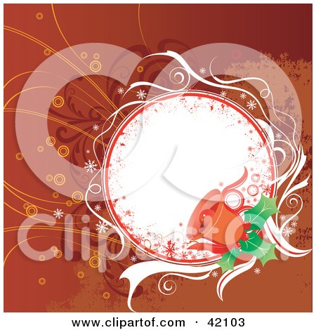 Clipart Illustration of a Red And Orange Grunge Christmas Background With Bells And A Blank White Circle by L2studio