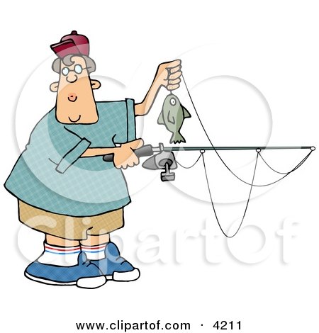 Boy Holding a Fish and Fishing Pole Clipart by djart
