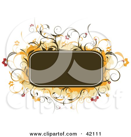 Clipart Illustration of a Brown Text Box Bordered In Orange Grunge And Vines, On White by L2studio