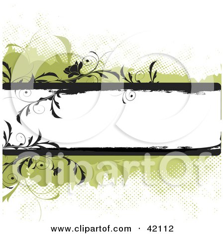 Clipart Illustration of a Black And Green Vine Grunge Bordering A White Text Box by L2studio