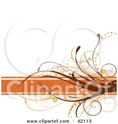Clipart Illustration of a Grunge Floral Background Of Brown Vines On An Orange Text Box, Over White by L2studio