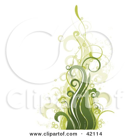 Clipart Illustration of a Grunge Floral Background Of Green Waves Or Plants On White by L2studio