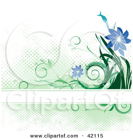 Clipart Illustration of a Grungy Green And Blue Background Of Flowers And Dots With A Text Bar by L2studio