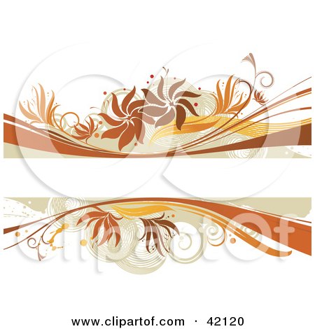 Clipart Illustration of a Grunge Floral Background Of Brown And Orange Grunge On White With A Text Box by L2studio