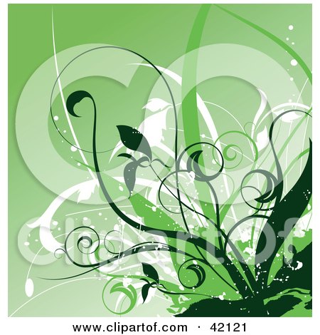 Clipart Illustration of a Grunge Floral Background Of Green And White Plants by L2studio