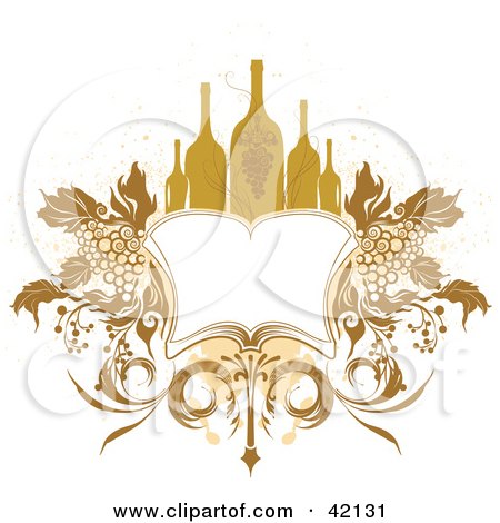 Clipart Illustration of a Brown Grunge Background Of An Open Book With Grapes And Wine Bottles, On White by L2studio
