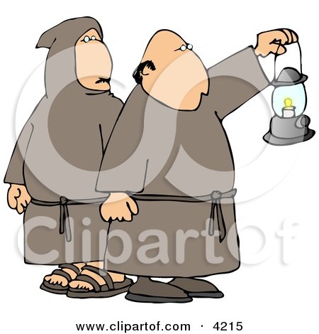 Monks Wearing Robes and Holding a Lit Lantern at Night Clipart by djart