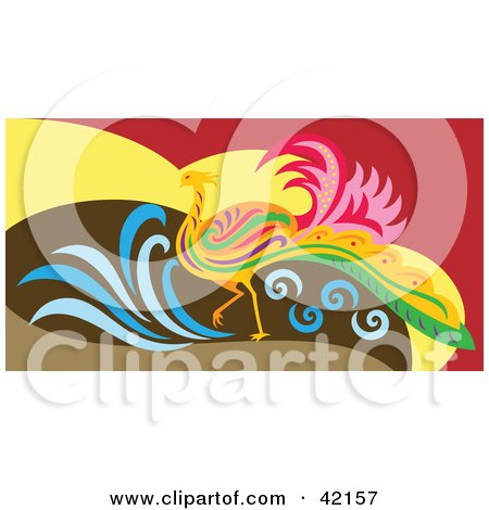 Clipart Illustration of a Colorful Walking Phoenix Bird by Cherie Reve