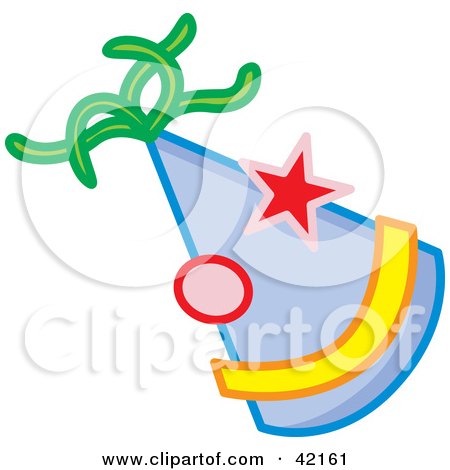 Clipart Illustration of a Blue Party Hat With a Face by Cherie Reve