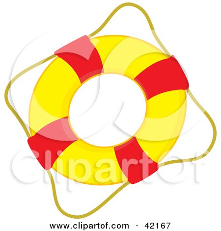 Clipart Illustration of a Rope Around A Red And Yellow Live Buoy by Cherie Reve