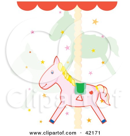 Clipart Illustration of Cute Carousel Horses And Stars On A Merry Go Round by Cherie Reve