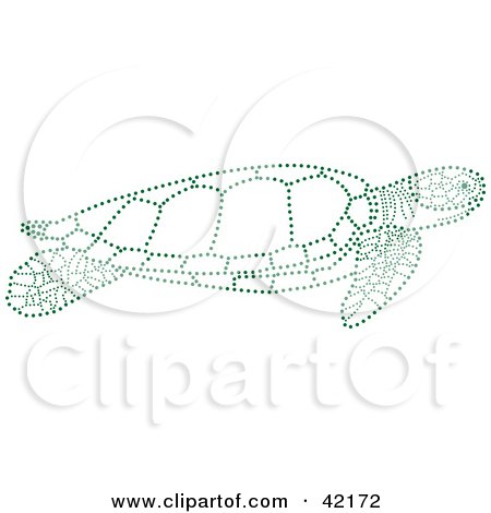 Clipart Illustration of a Green Dotted Swimming Sea Turtle by Cherie Reve