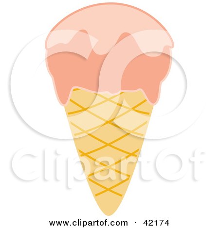 Clipart Illustration of a Scoop Of Melting Strawberry Ice Cream On A Waffle Cone by Cherie Reve