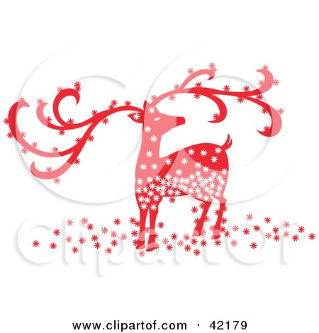 Clipart Illustration of a Sparkling Red Christmas Reindeer With Large Antlers by Cherie Reve